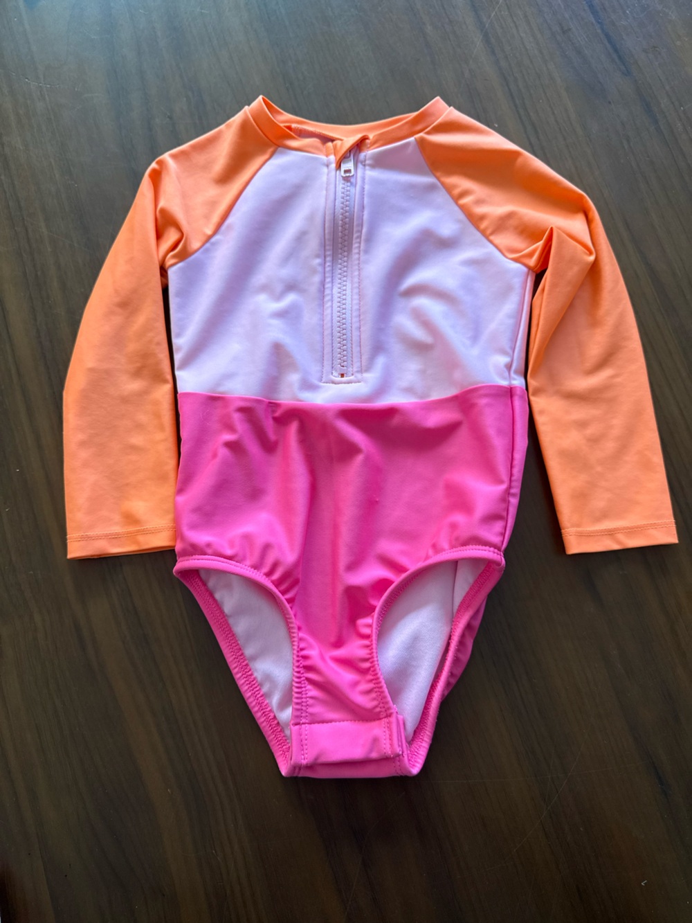 🎈Kids Colorblock Long Sleeve Swim Suit - Pink, Light Pink & Orange